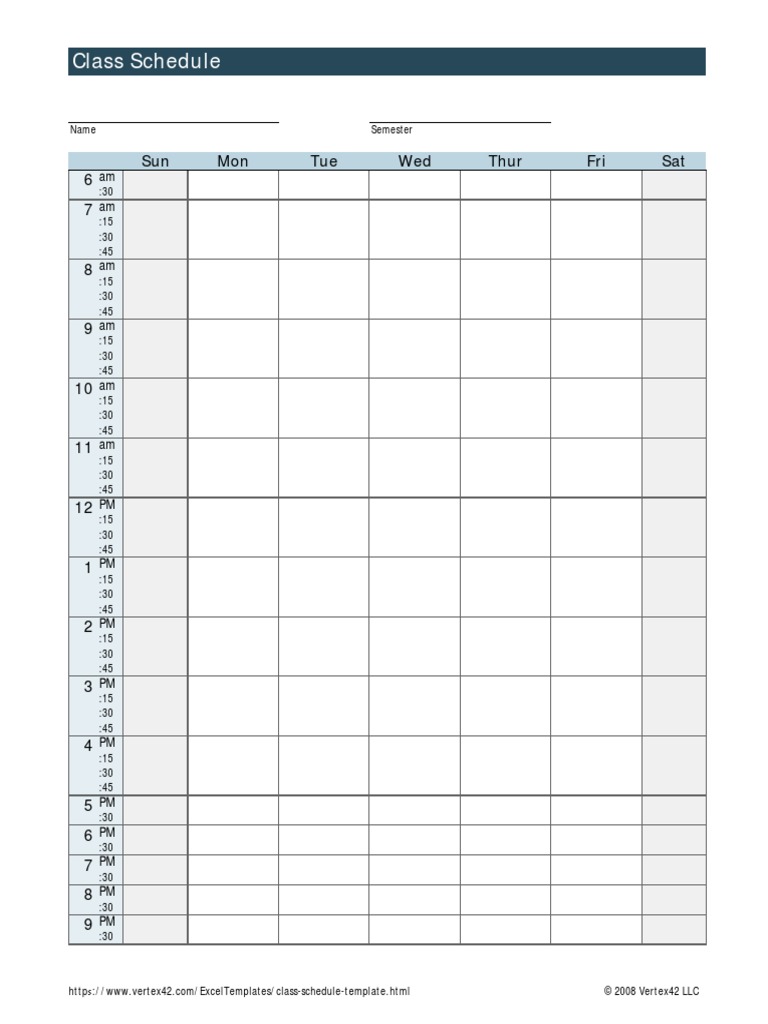 Weekly Class Schedule Template | PDF