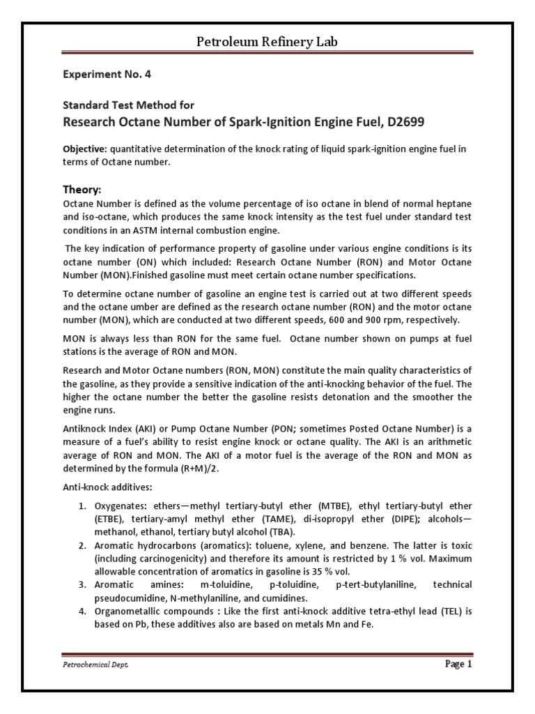 Octane Number Pdf Hydrocarbons Chemical Substances