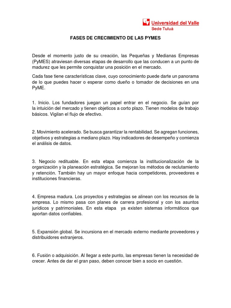 Fases de Crecimiento de las PYMES | PDF | Pequeñas y medianas empresas ...