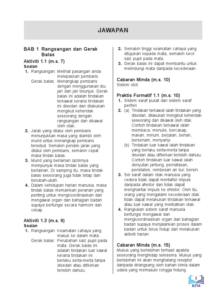 Jawapan Praktis Sumatif 1.1 Buku Teks Biologi Tingkatan 4  malayguse