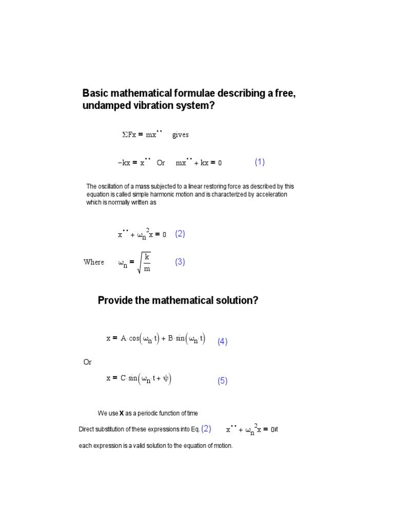 Free Undamped Vibration System Analysis | PDF | Theoretical Physics ...
