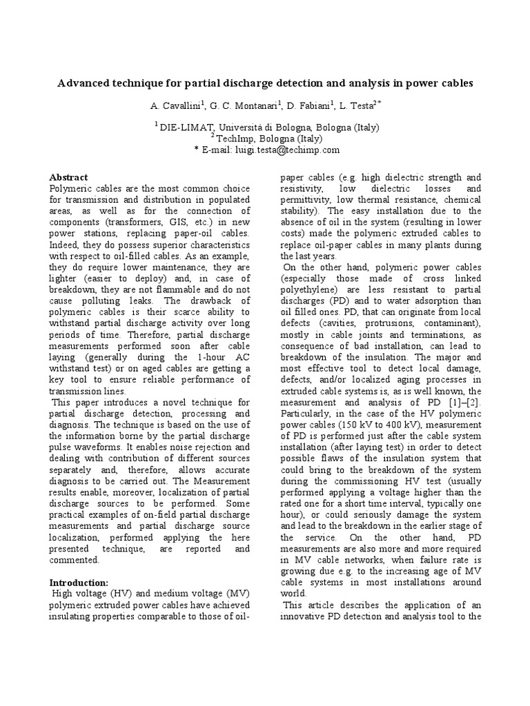 Advanced Technique For Partial Discharge Detection PDF | PDF ...