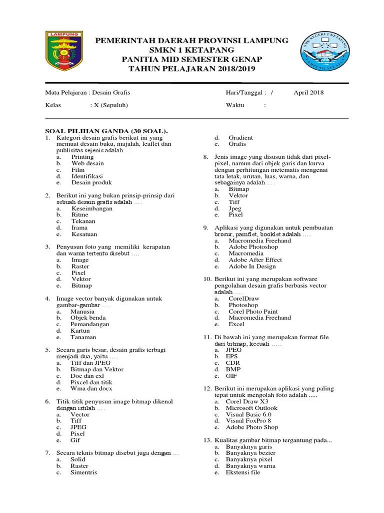 Soal Desain Grafis Kelas X