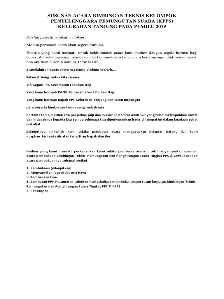 Susunan Acara Bimtek Kpps