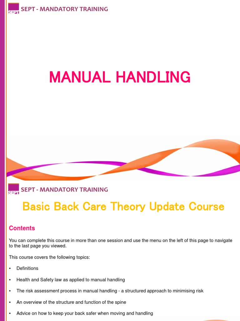 Manual Handling: Sept - Mandatory Training | PDF | Vertebral Column | Risk
