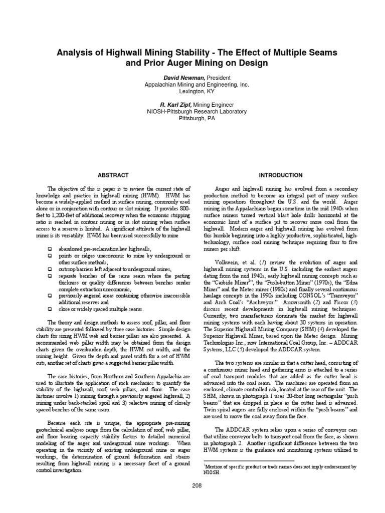 Highwall Mining Pdf Coal Mining Surface Mining