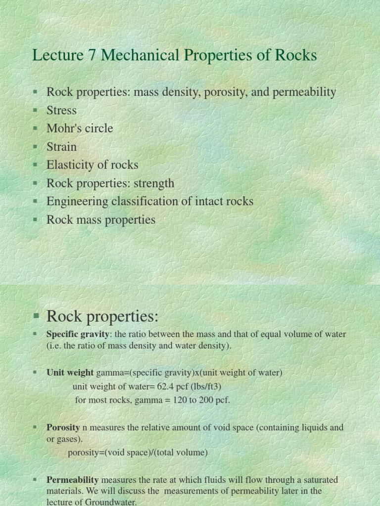 Mechanical Properties of Rocks Overview | PDF | Stress (Mechanics ...