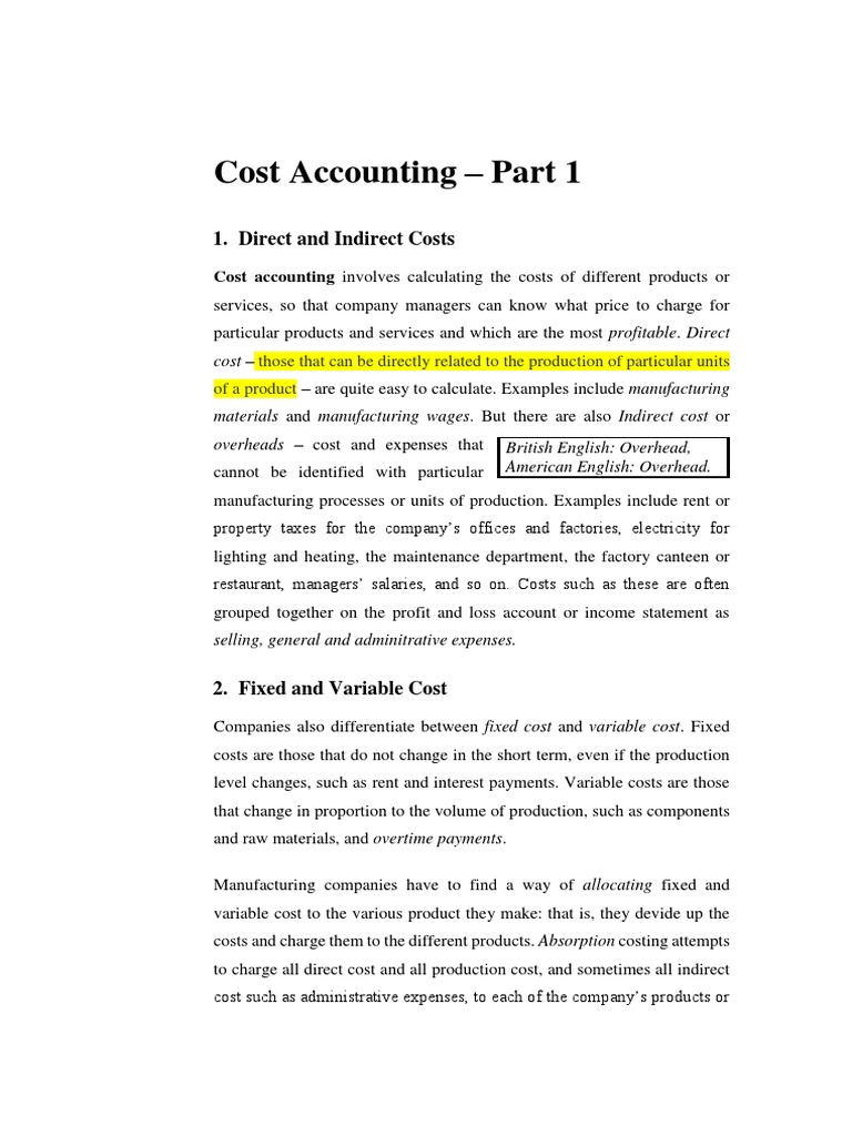 Cost Accounting - Reading Material | PDF | Cost Accounting | Cost Of ...