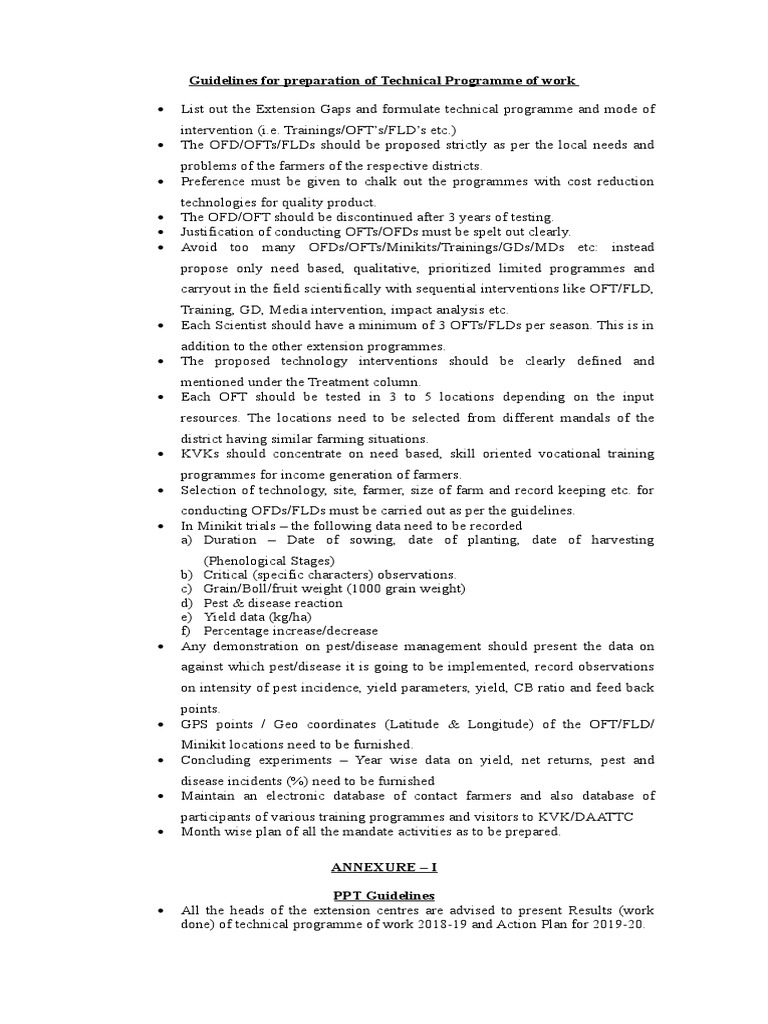 Guidelines For Preparation of Technical Programme of Work | PDF ...