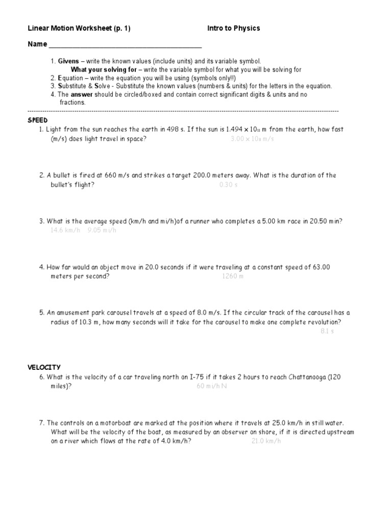 Chp 4 Motionworksheets08 Acceleration Speed