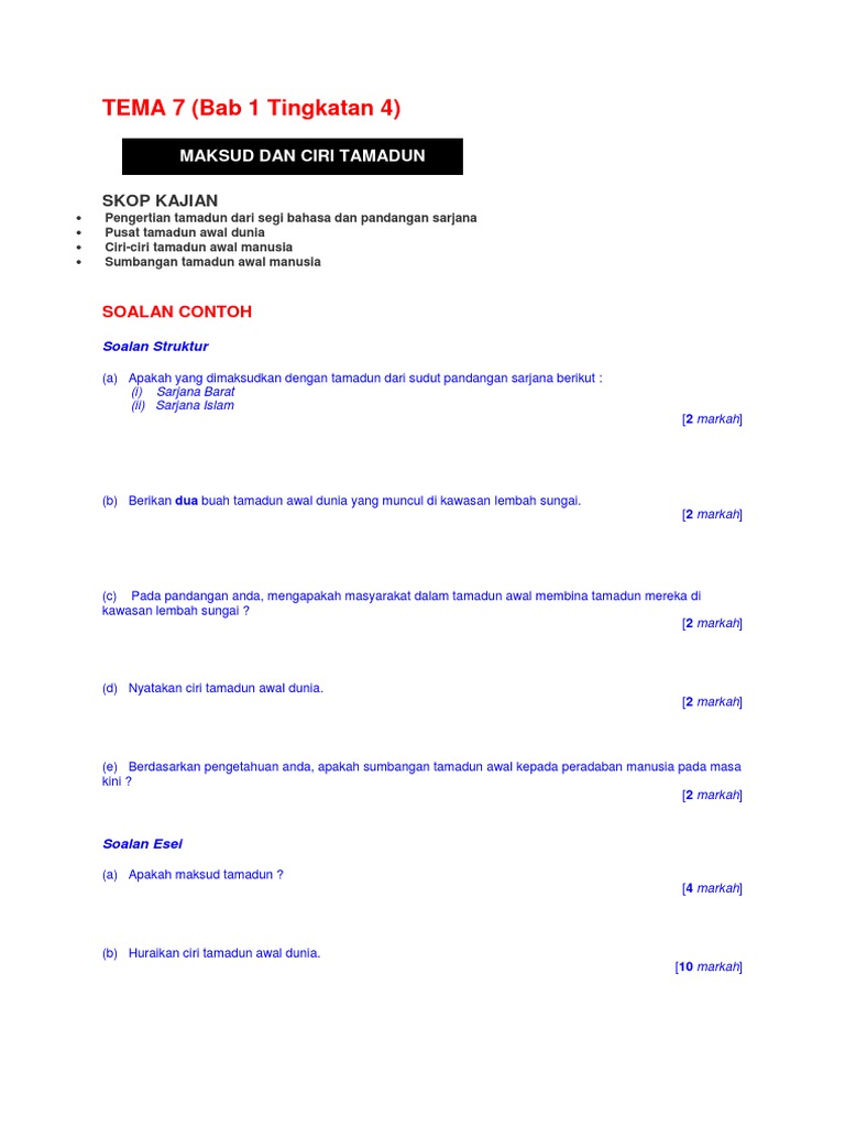 Tamadun Nota Dan Soalan