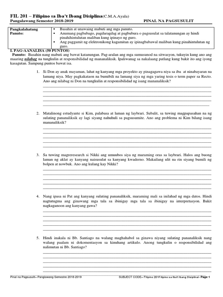 Fil 201 Final Exam | PDF