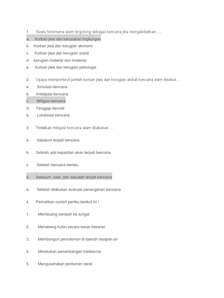 Soal Geografi Mitigasi Bencana Guru Paud