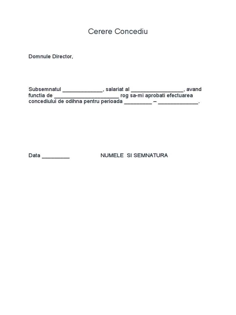 Model Cerere Concediu De Odihna