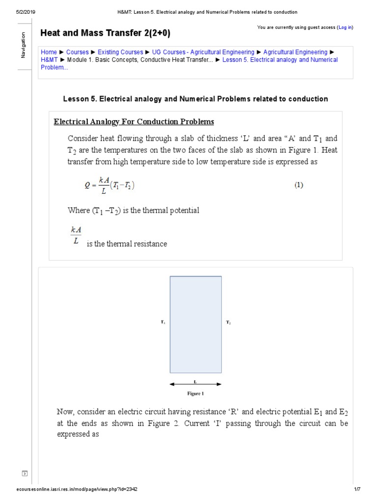 Electrical Analogy and Numerical Problems Related To Conduction | PDF ...