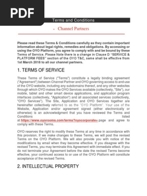 OYO Channel Partner Terms and Conditions | PDF | Indemnity 