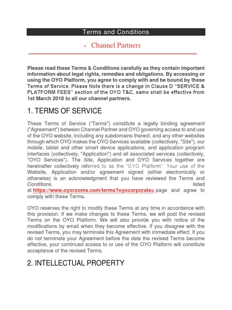 OYO Channel Partner Terms and Conditions | PDF | Indemnity 