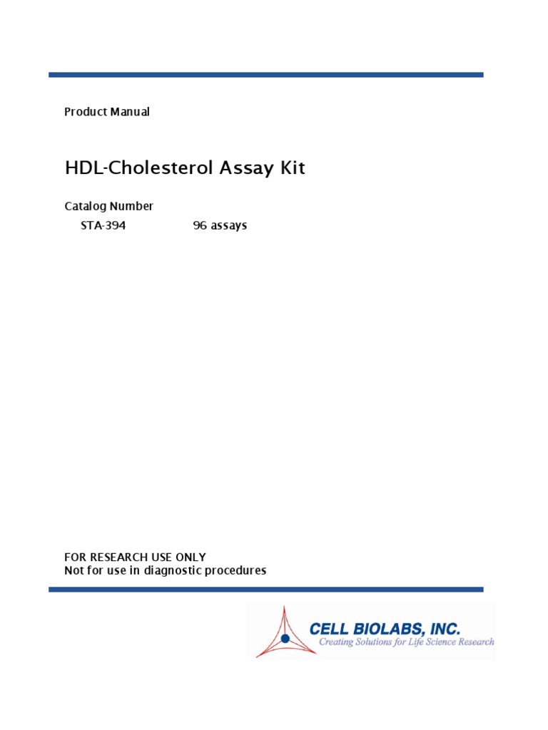 STA 394 HDL Cholesterol Assay Kit PDF Lipoprotein High Density