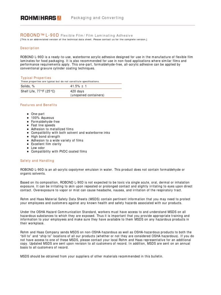 Robond L 90d | Download Free PDF | Adhesive | Safety
