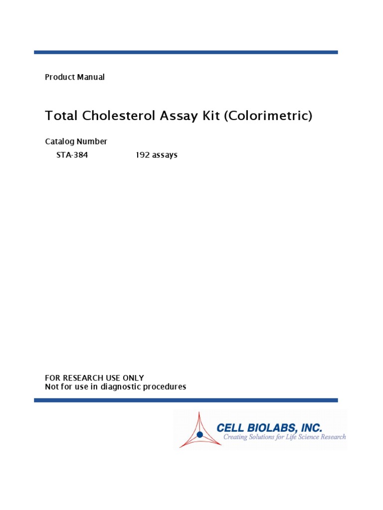 STA 384 Total Cholesterol Colorimetric Assay Kit PDF Lipoprotein