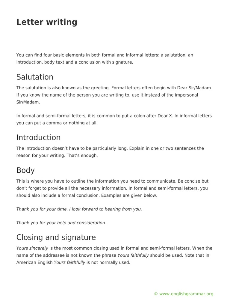 Letter Writing Pdf: How To Write A Letter – DBLUK