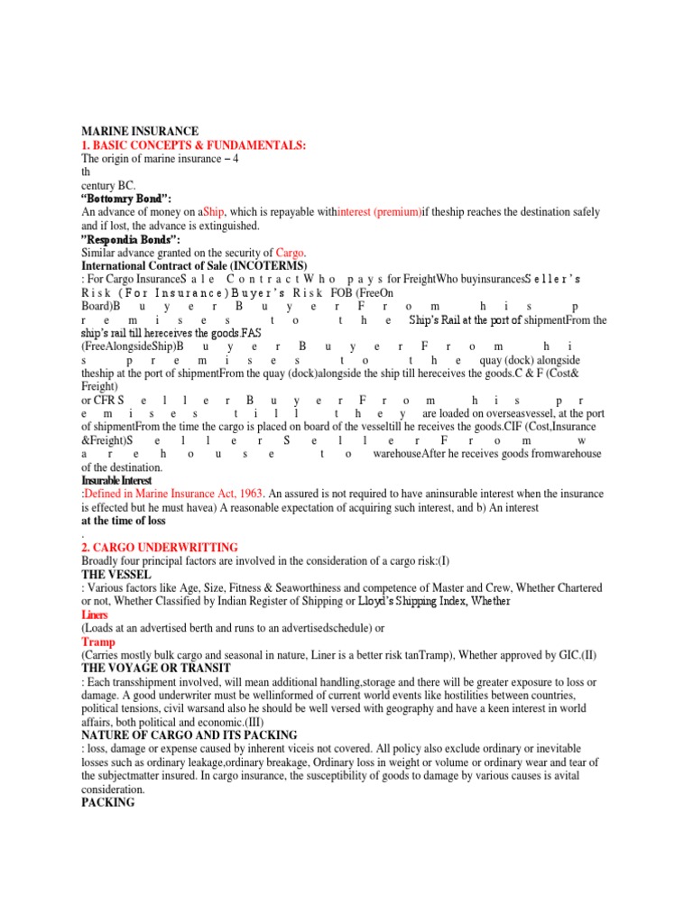 Marine Insurance Basics and Cargo Underwriting | PDF | Cargo | Shipping