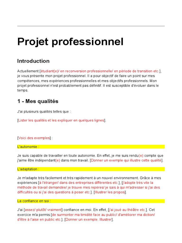 Exemple projet professionnel.doc | Psychologie et sciences ...