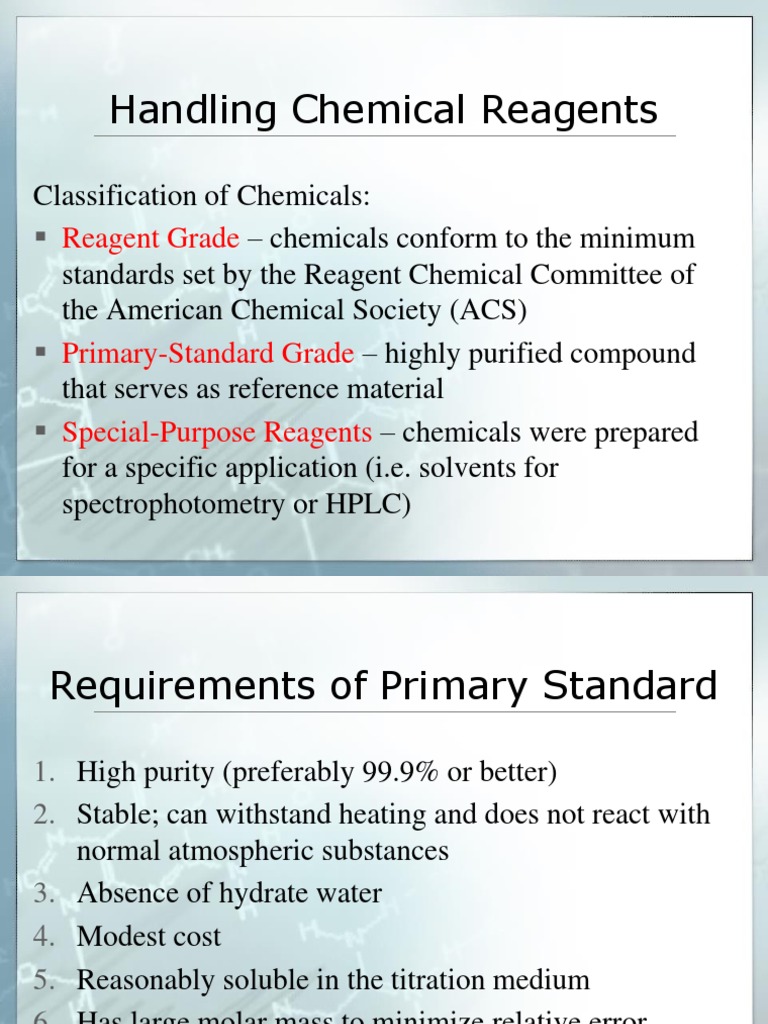 Handling Chemical Reagents Reagent Grade PDF Weighing Scale