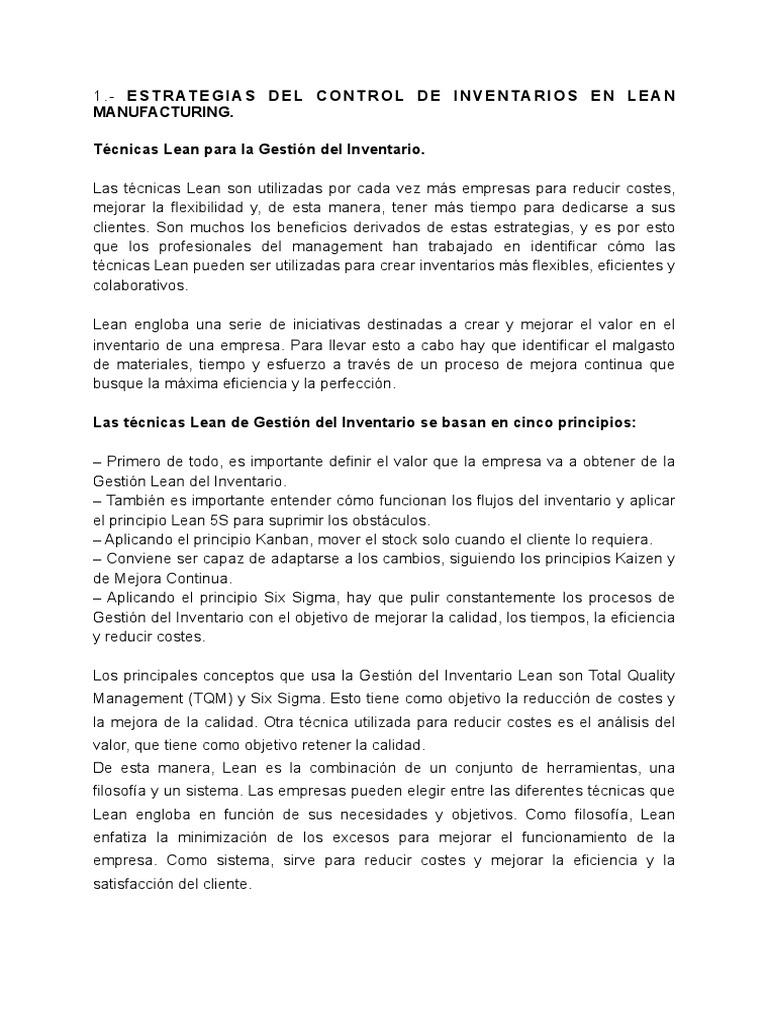 Estrategias Lean para Control de Inventarios | PDF | Lean Manufacturing ...