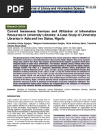 Current Awareness Services and Utilization of Information Resources in University Libraries: A Case Study of University Libraries in Abia and Imo States, Nigeria