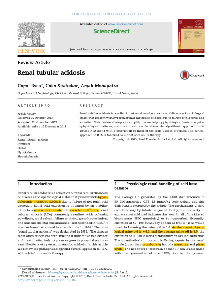 2013 Renal Tubular Acidosis | PDF | Kidney | Medical Specialties