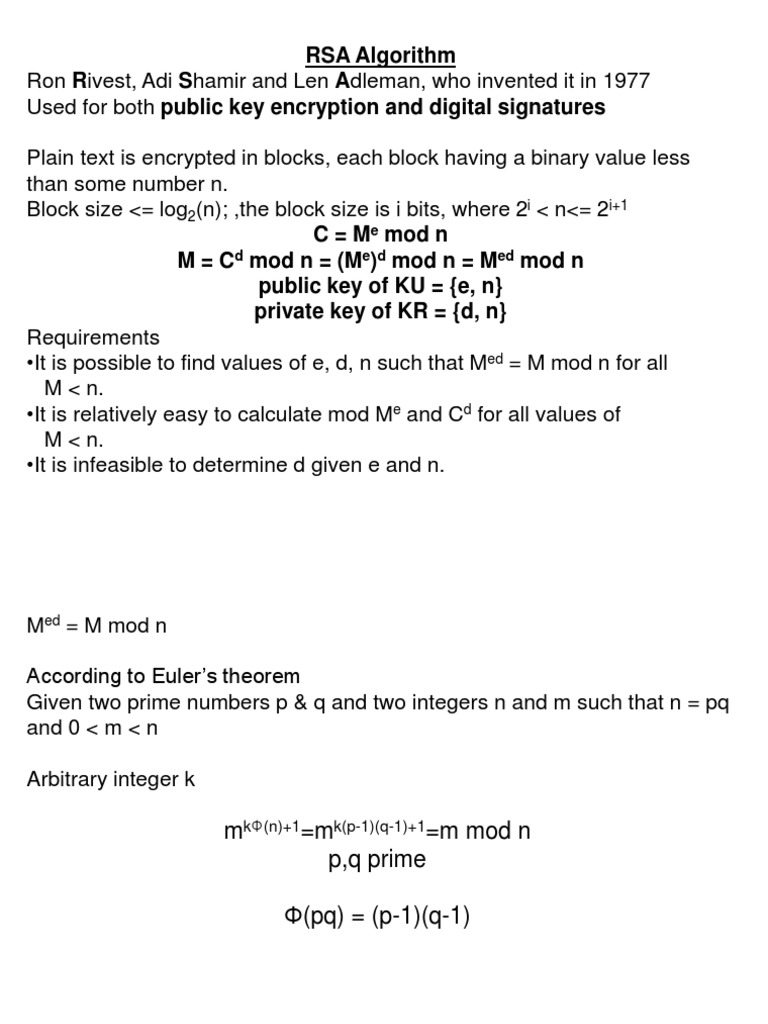 RSA Algorithm: D e D Ed | PDF | Cryptography | Public Key Cryptography