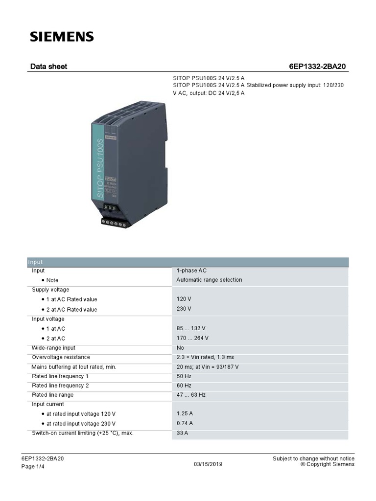 6EP13322BA20 Datasheet en | PDF | Mains Electricity | Alternating Current
