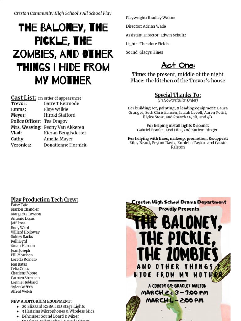 Creston High School Play Cast & Crew | PDF | Sound Production ...
