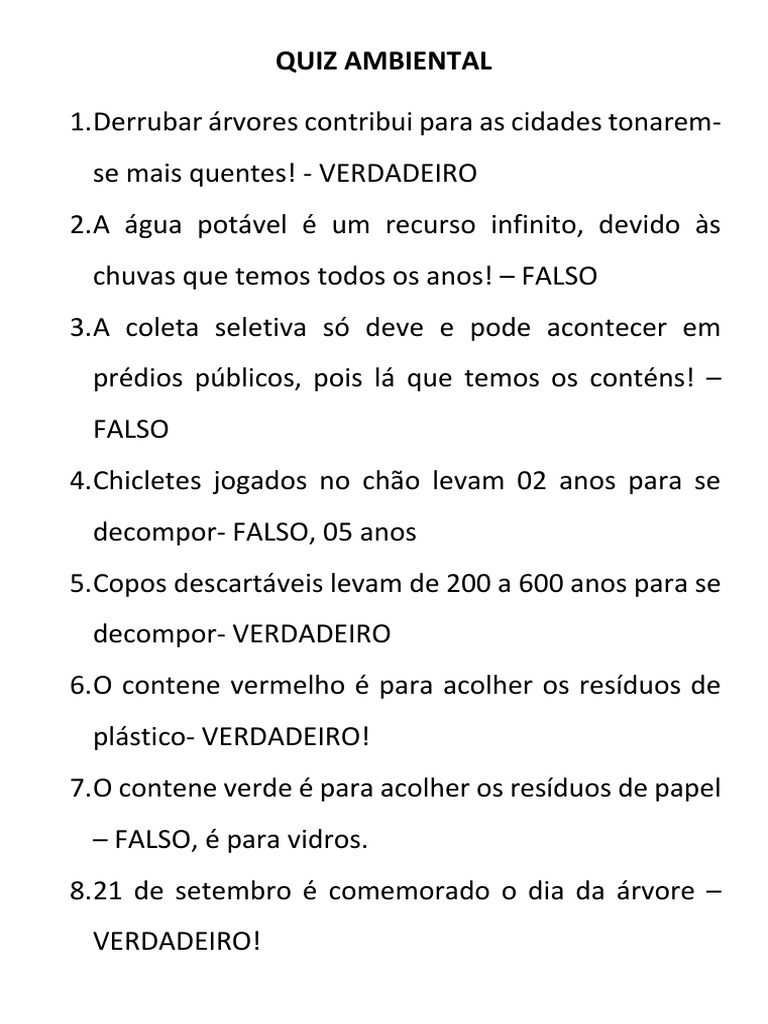 Resultados de um quiz sobre meio ambiente revelam acertos e equívocos ...