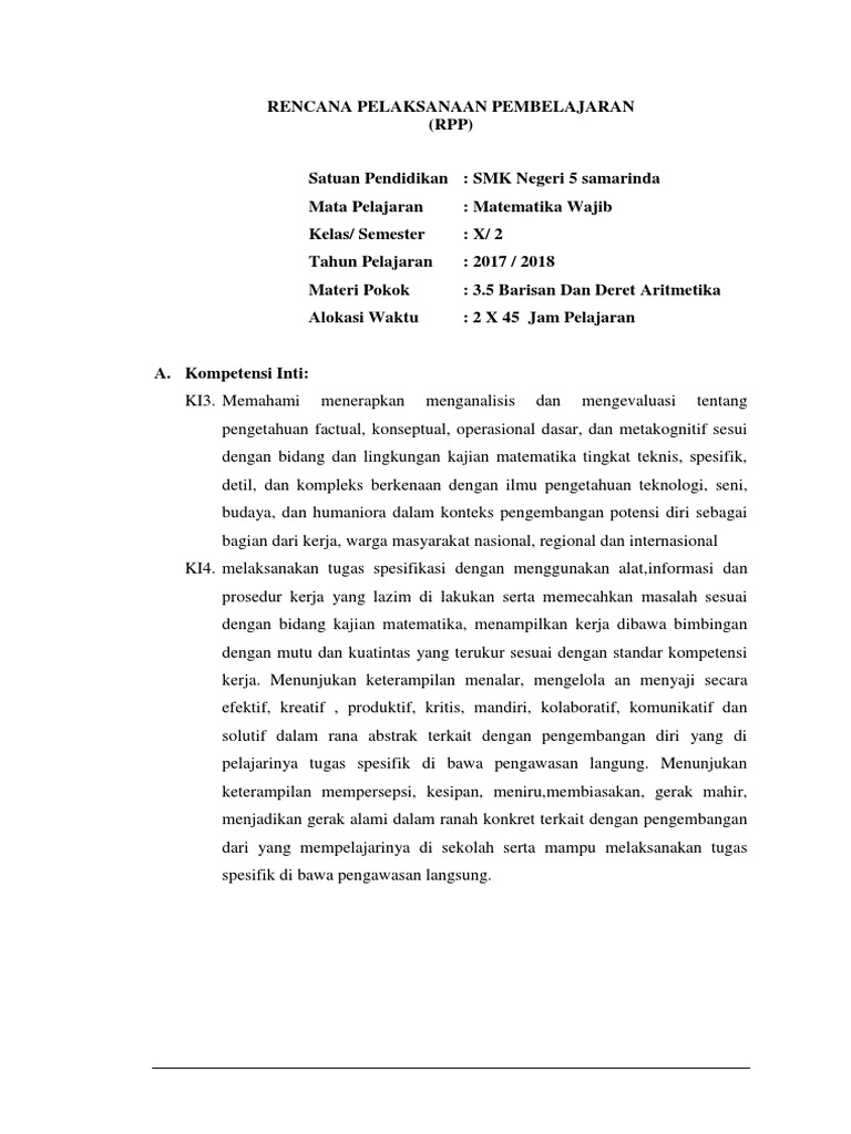 Kd 3 5 Smkn 5 Barisan Dan Deret Aritmetika