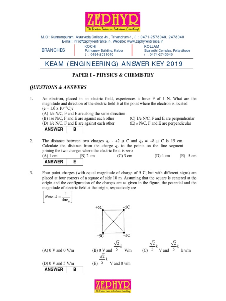KEAM 2019 Answer Key Paper 1 by Zephyr PDF PN Junction Atomic