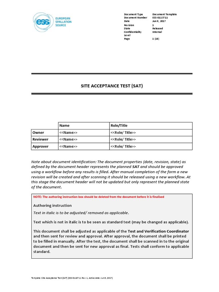 Site Acceptance Test Document Template | PDF | Verification And ...