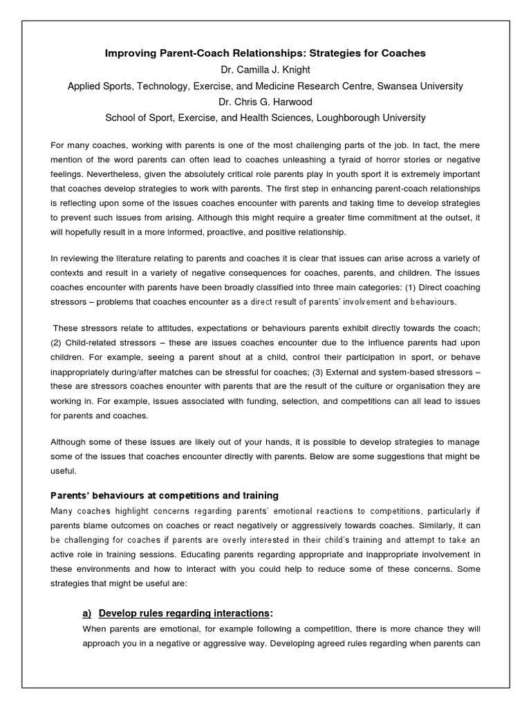 Parent Coach Relationships | PDF | Competition | Stress (Biology)