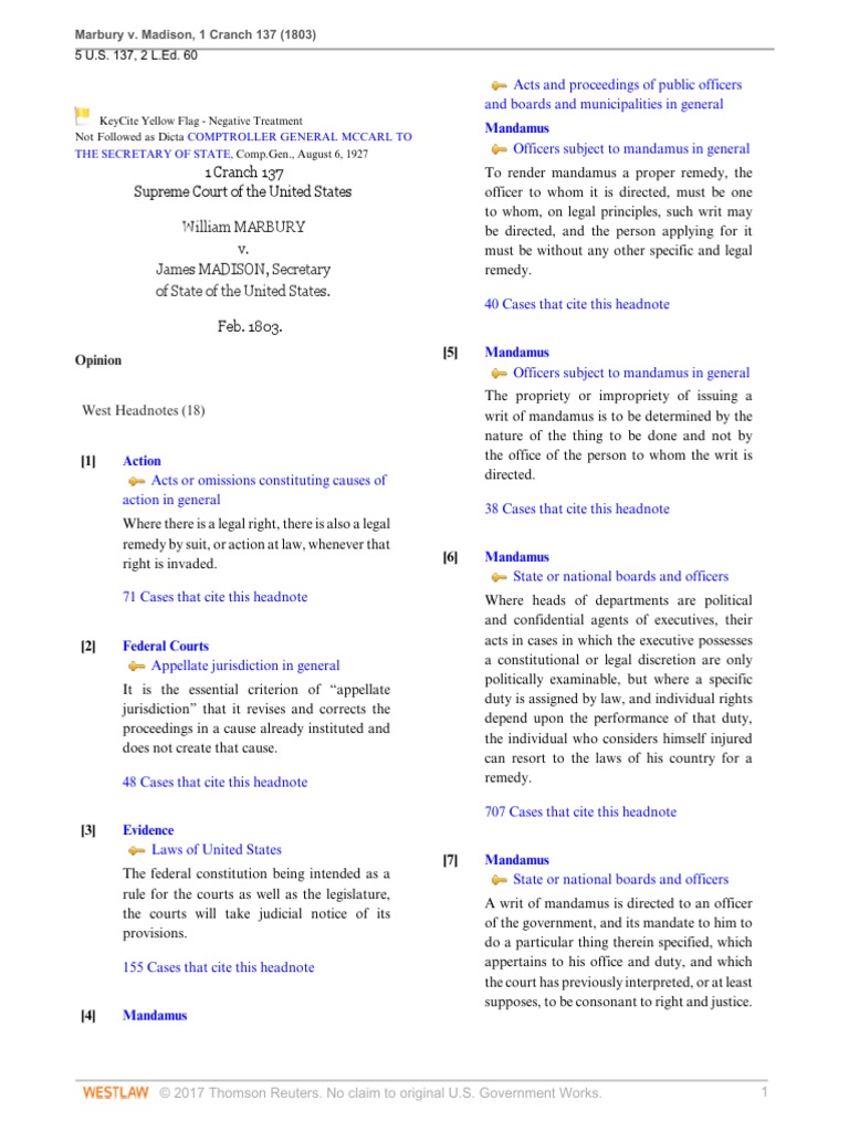 Marbury V Madison | PDF | Marbury V. Madison | Mandamus