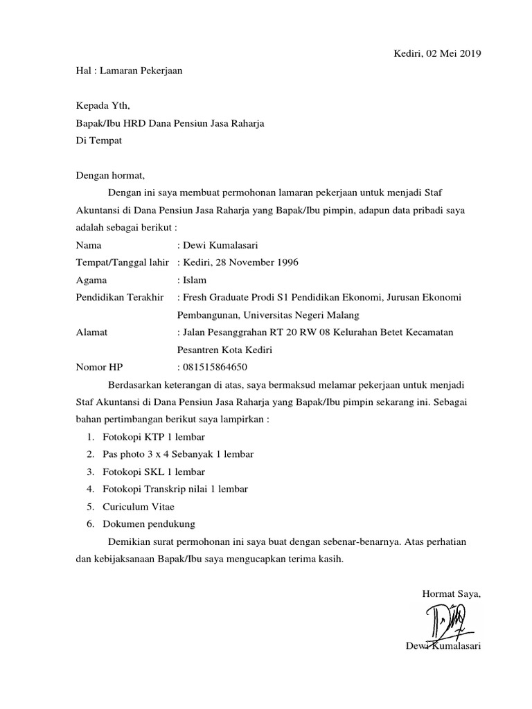 Surat Lamaran Jasa Raharja