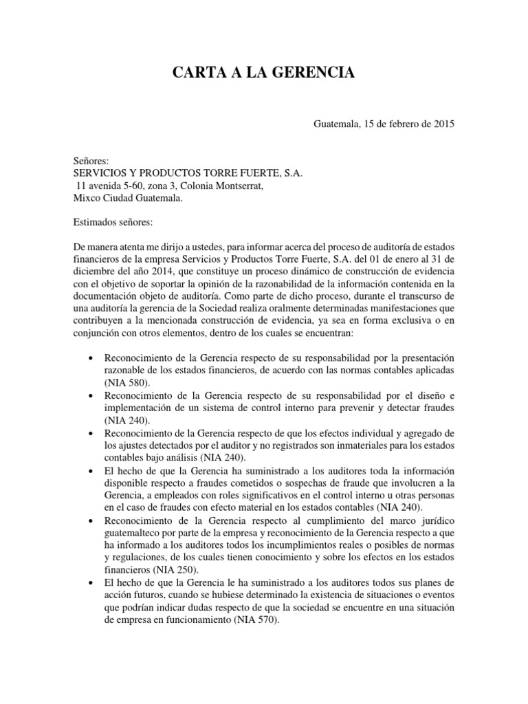 Carta A La Gerencia  PDF  Auditoría  Contralor
