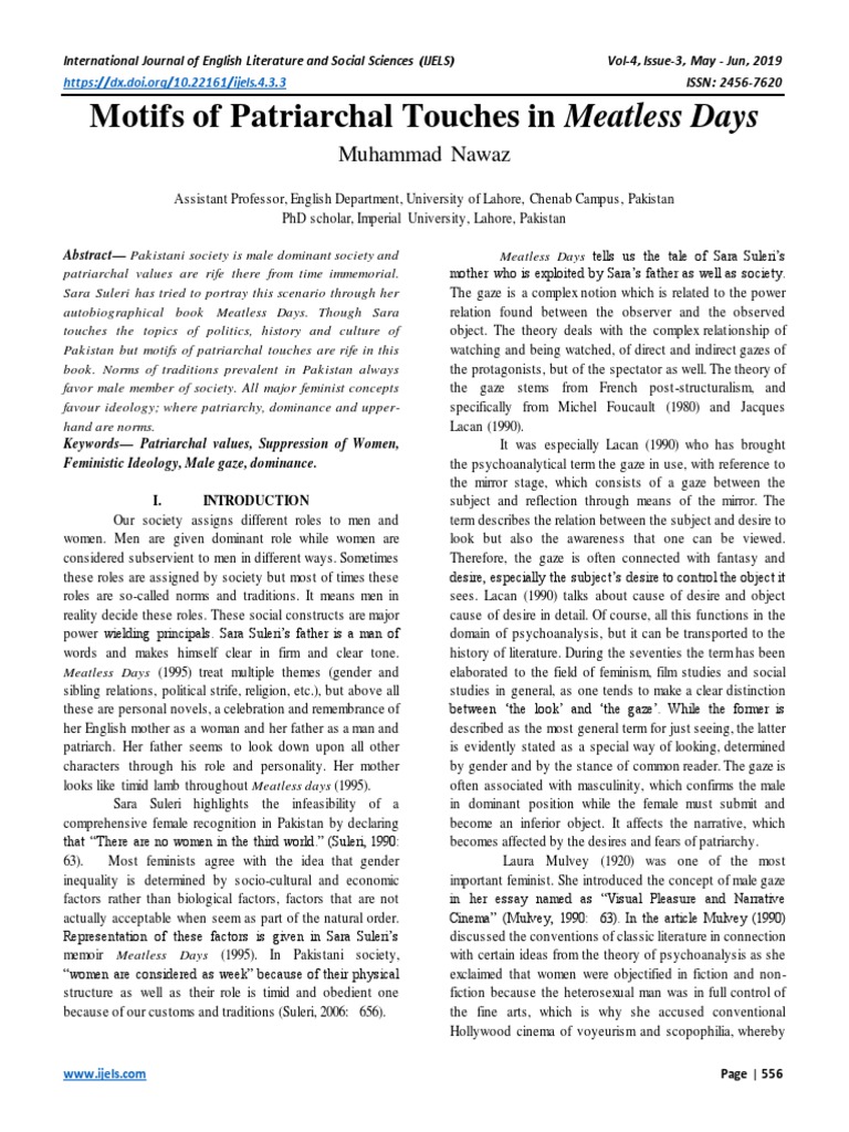 Motifs of Patriarchal Touches in Meatless Days Download Free PDF