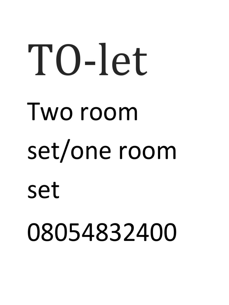 TO-let: Two Room Set/one Room Set 08054832400 | PDF