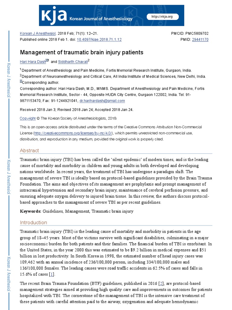 Management of Traumatic Brain Injury Patients | PDF | Traumatic Brain