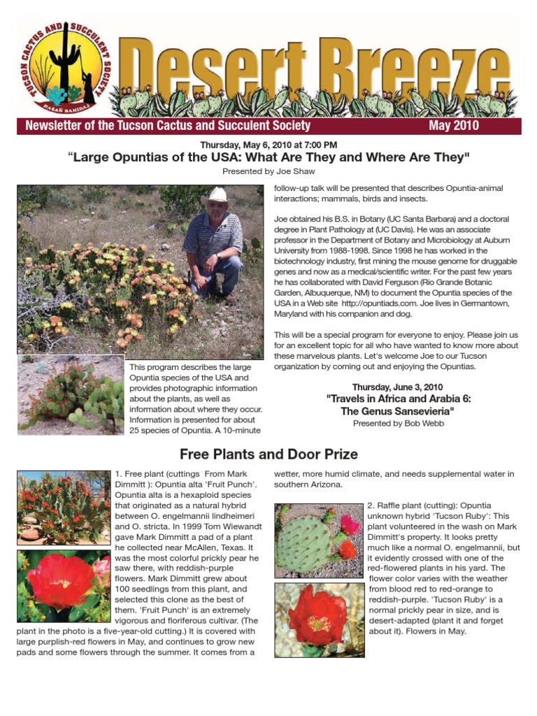 Tucson Cactus Society May Newsletter | PDF | Flowers | Desert