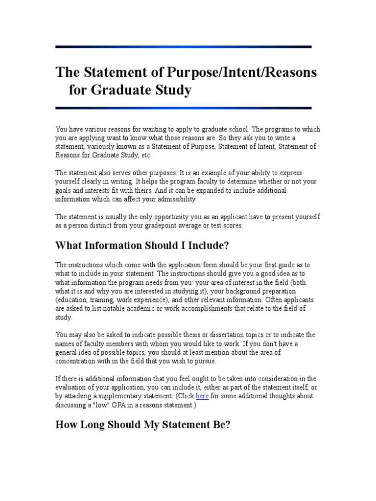 The Statement of Purpose A GUIDE  PDF  Graduate School  Reason