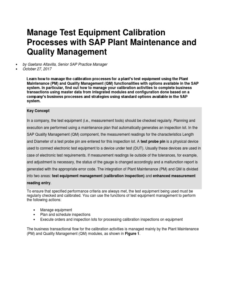 Manage Test Equipment Calibration Processes With SAP Plant Maintenance