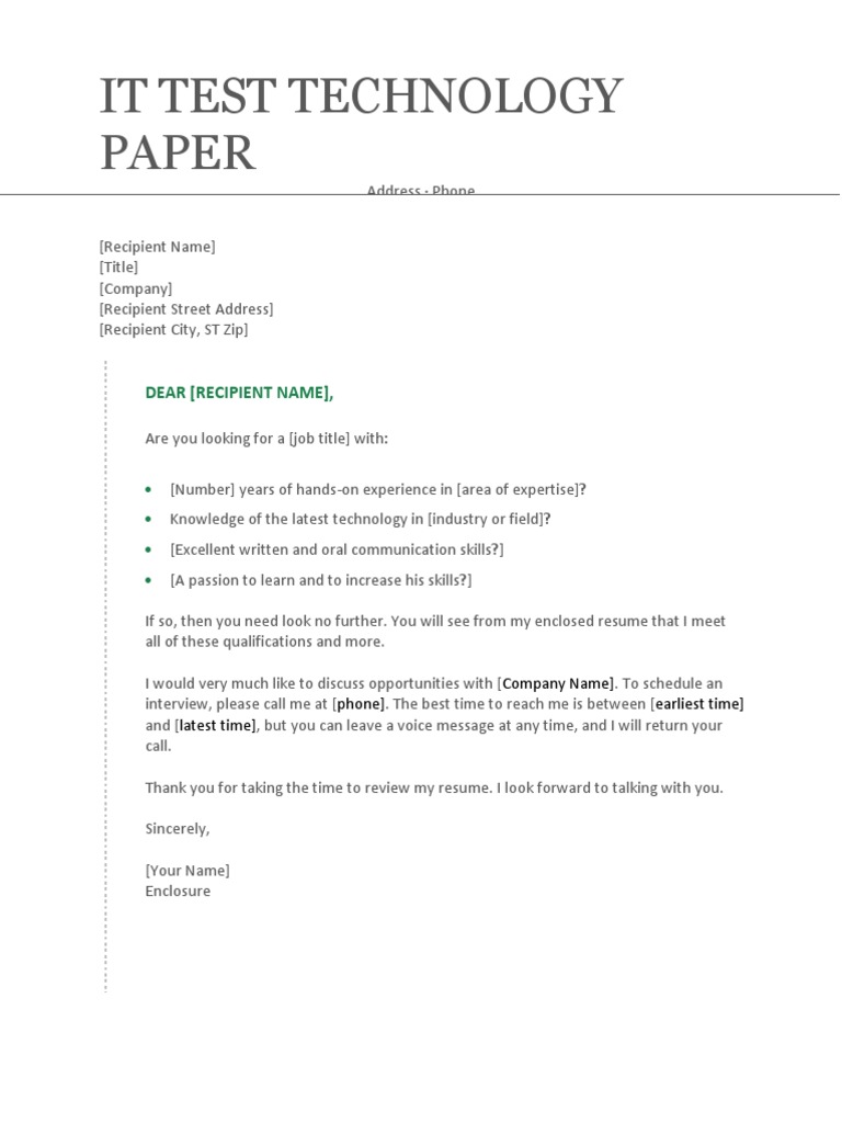 It Test Technology Paper: Dear (Recipient Name) | PDF | Career & Growth ...