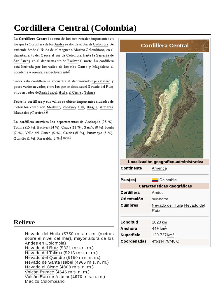 Cordillera Central de Colombia | PDF | Geografía Física | Ciencias de la  Tierra, image size:768x1024